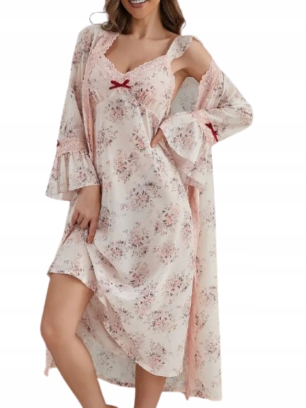 Elegantní Komplet Dlouhá Košile Květiny Jemná Louka Krajka Župan XL