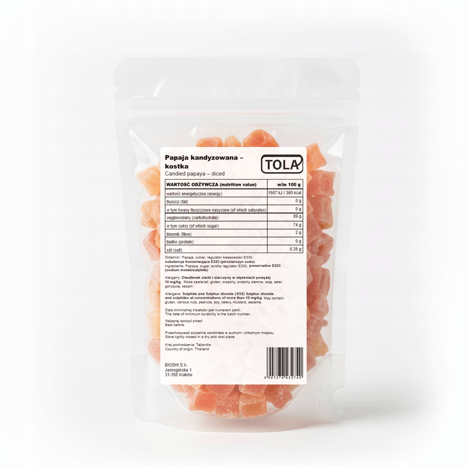 Kandovaná papája kostka 2 kg – exotická, vysoká kvalita Tola