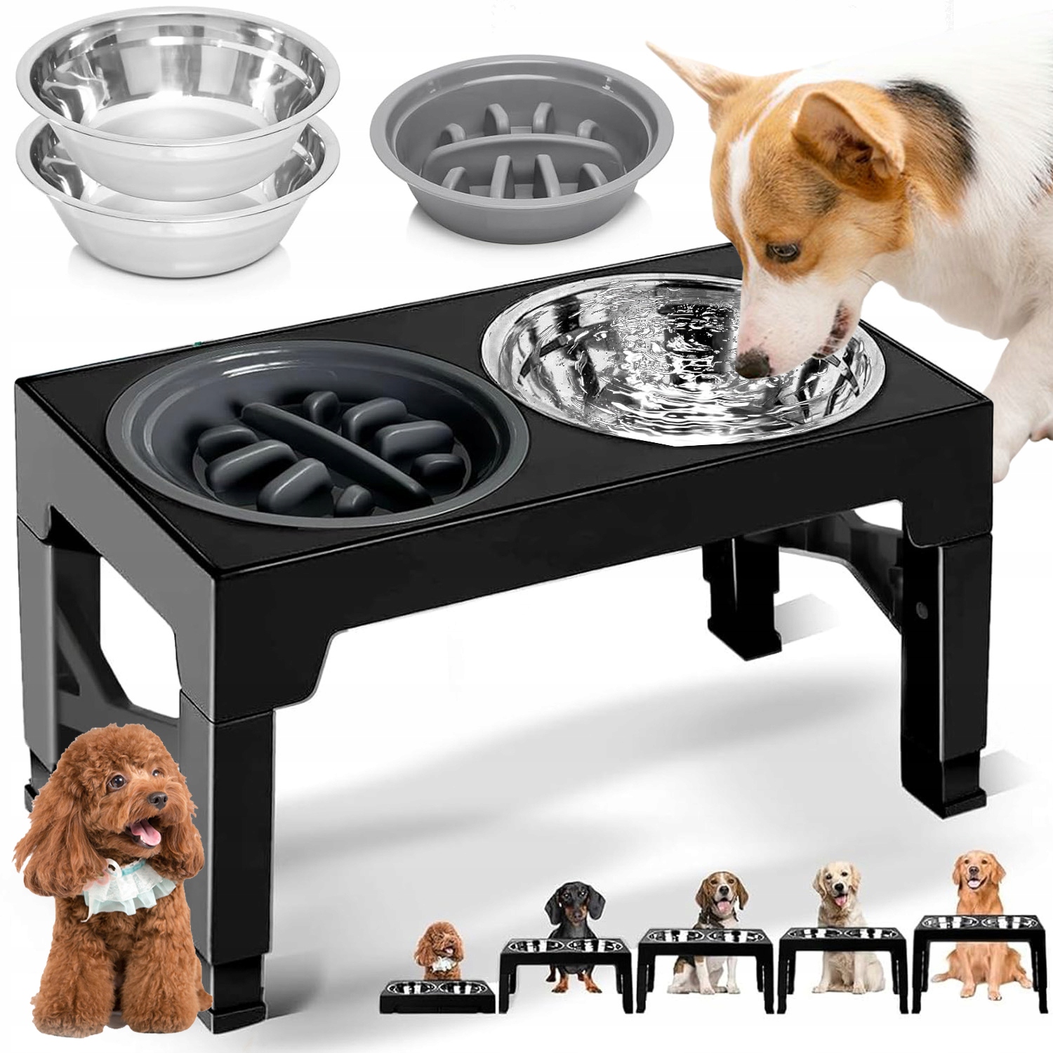 Levně Sada Misek Na Vodu Pro Psy A Misek Na Krmivo Pro Psy, Vyvýšená Miska