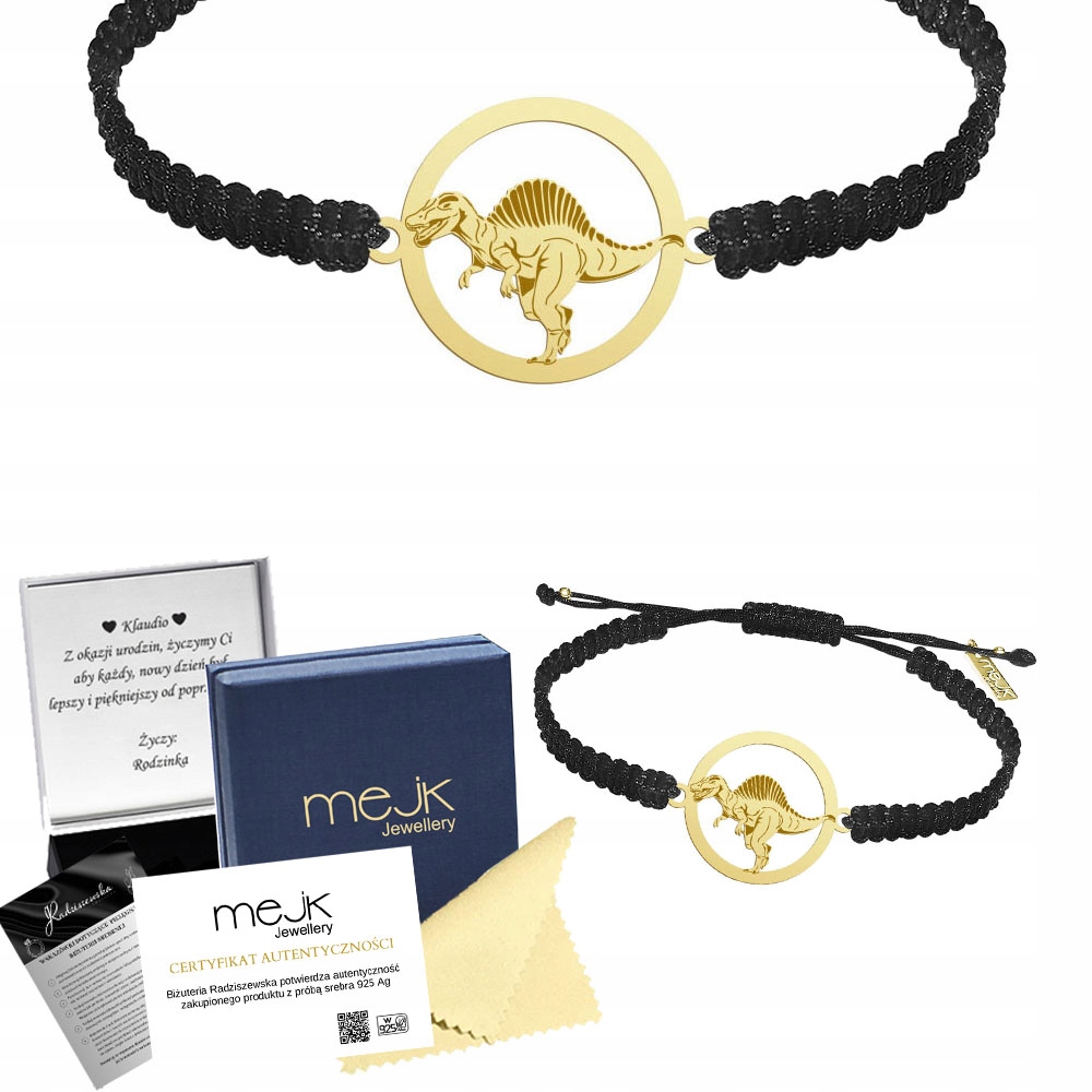 Zlatý náramek s Spinosaurem 925 Makramé Dárek Šperky Gravírování