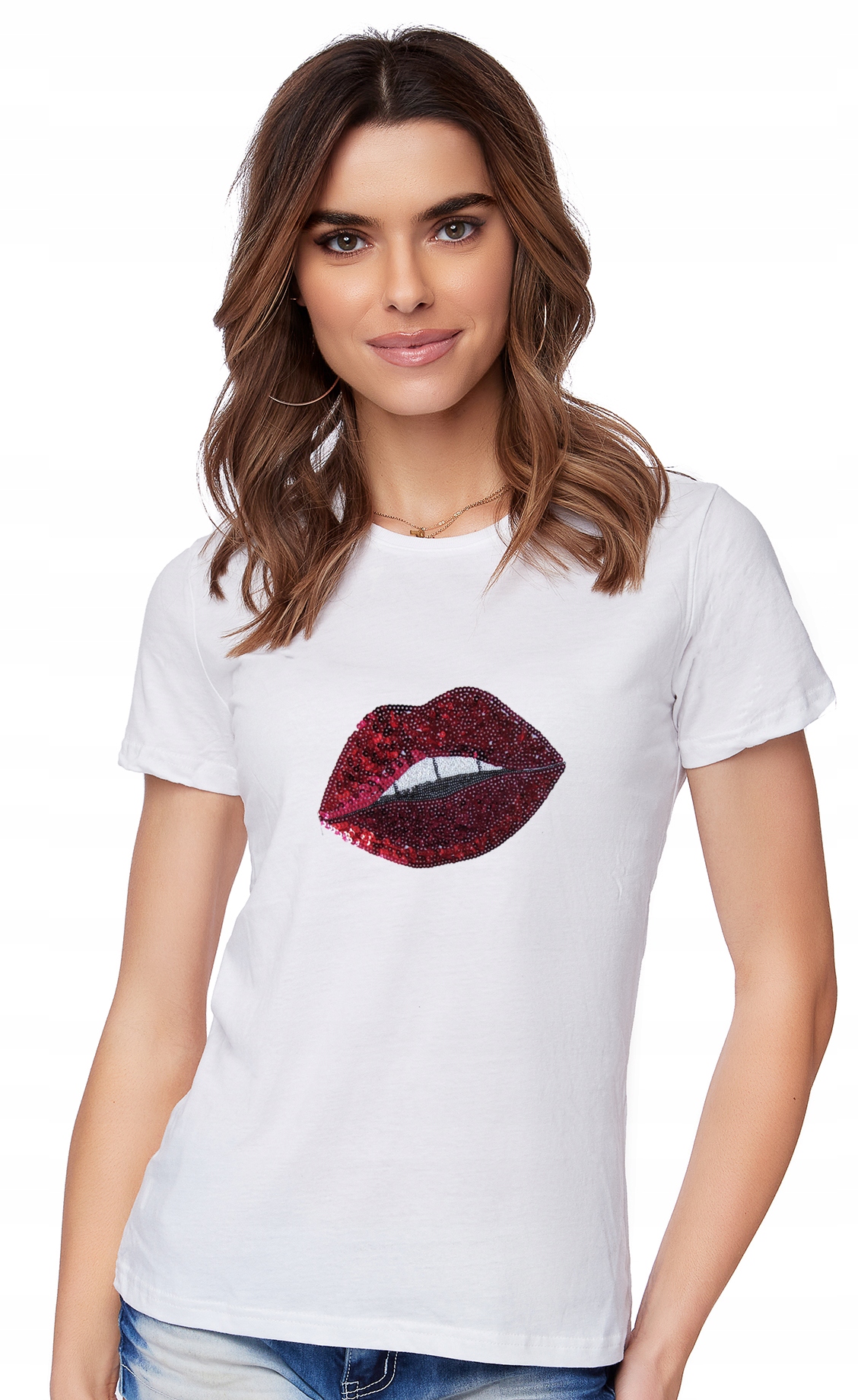 

T-shirt Koszulka Damska Cekiny Nadruk Usta S
