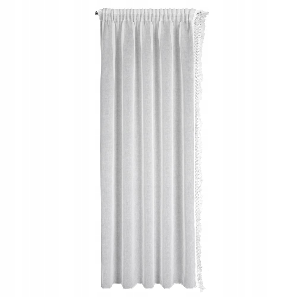 Hotová záclona na pásku Kira 140x270, bílá s ozdobnými střapci po stranách