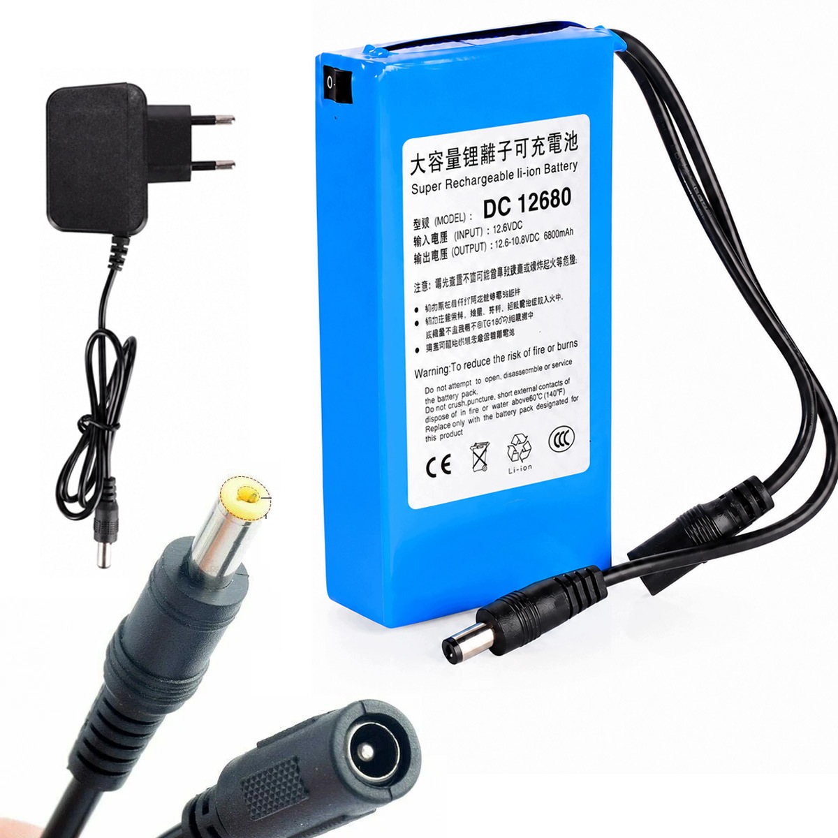 6800MAH Akumulator Litowo-jonowy 12.6V Do Kamer Cctv Z Adapterem