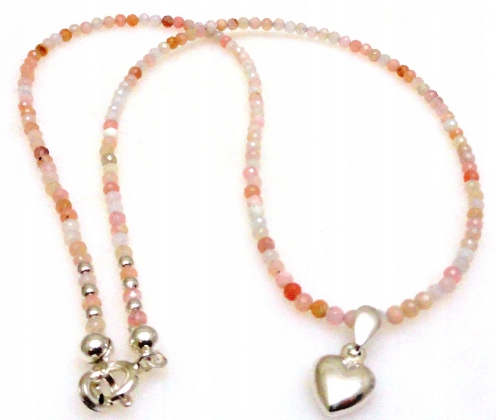 Náhrdelník opál růžový přírodní kulička 2,5 mm se srdíčkem stříbro 925