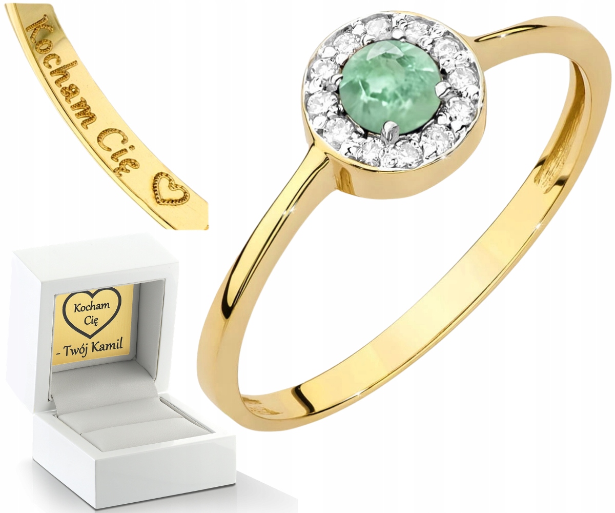 Zlatý Prstýnek Se Smaragdem A Brilianty Zlato 585 14K Dárek Gravírování