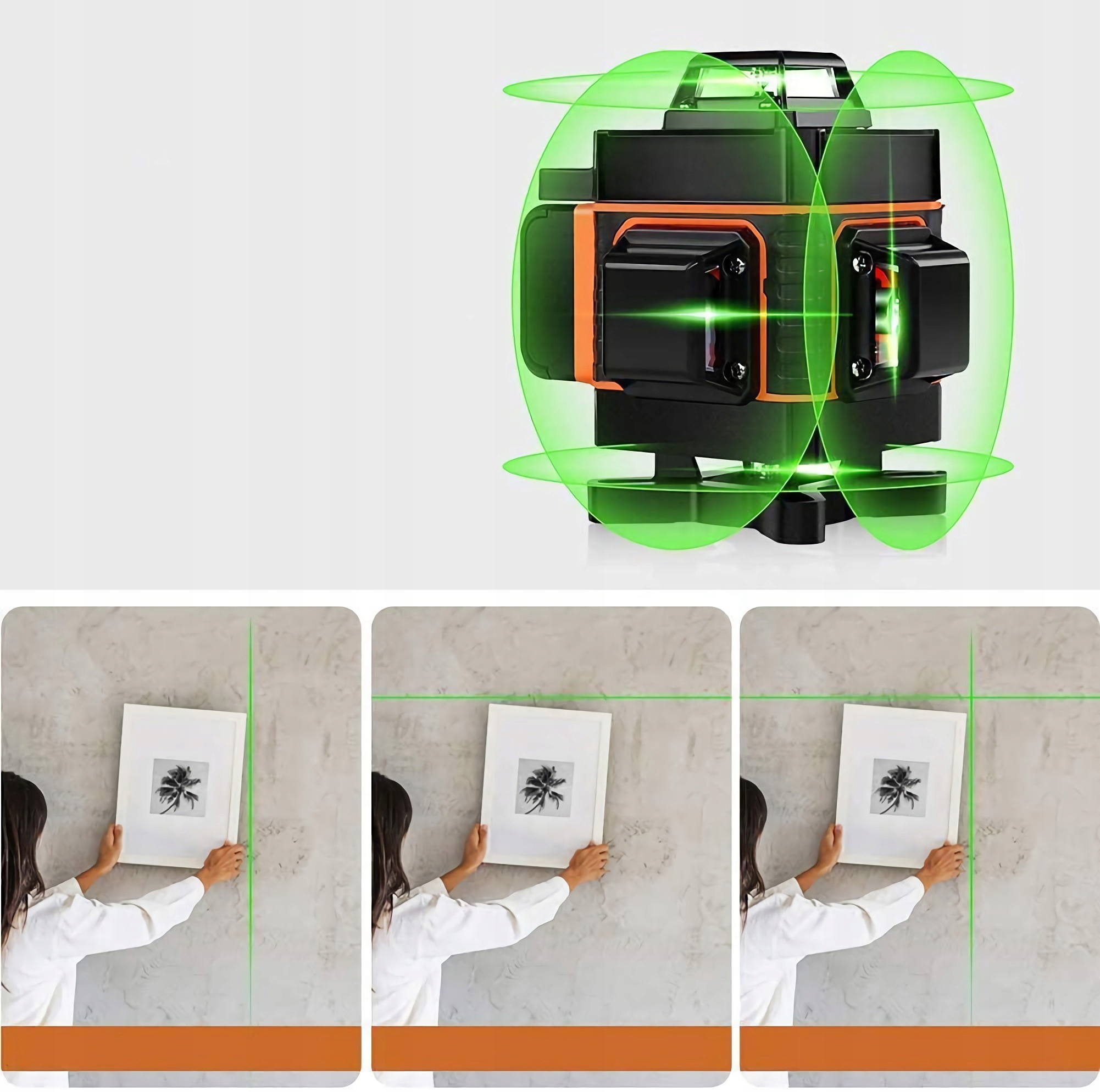 POZIOMICA LASEROWAR 16LINII 4D 360°+ 2*AKU. Kąt wyświetlania linii poziomej 360°