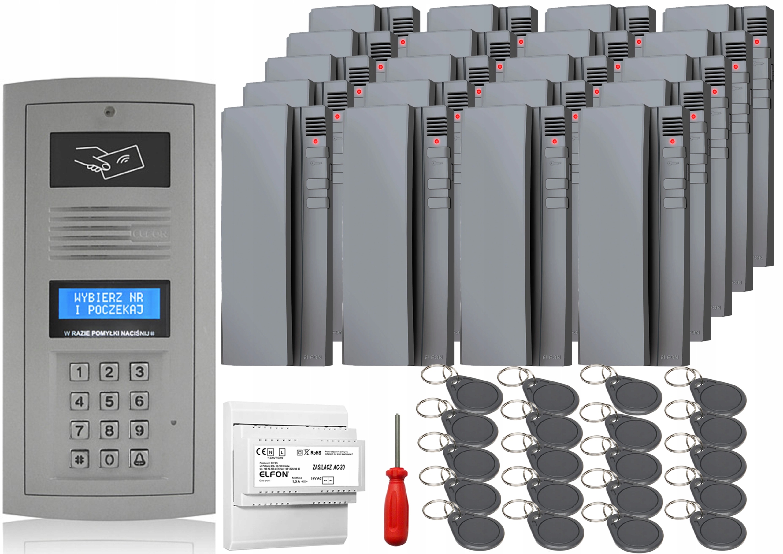 Domofón v balení Elfon OP-255R-P Nástenná brána 20x Unifon Šedá kľúčenka