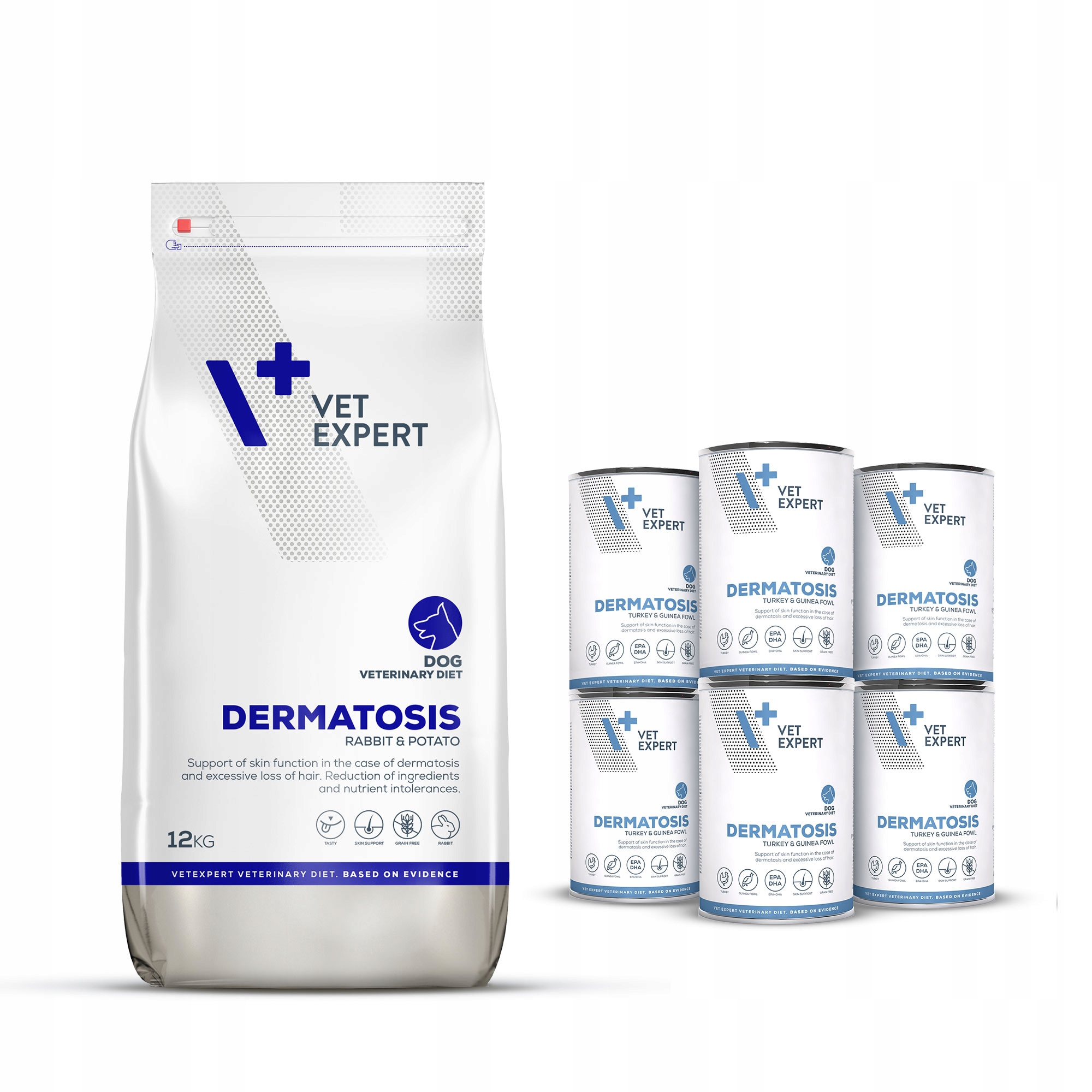 Zestaw sucha i mokra karma dla psa Vet Expert Dermatosis Dog 12kg 6x400g