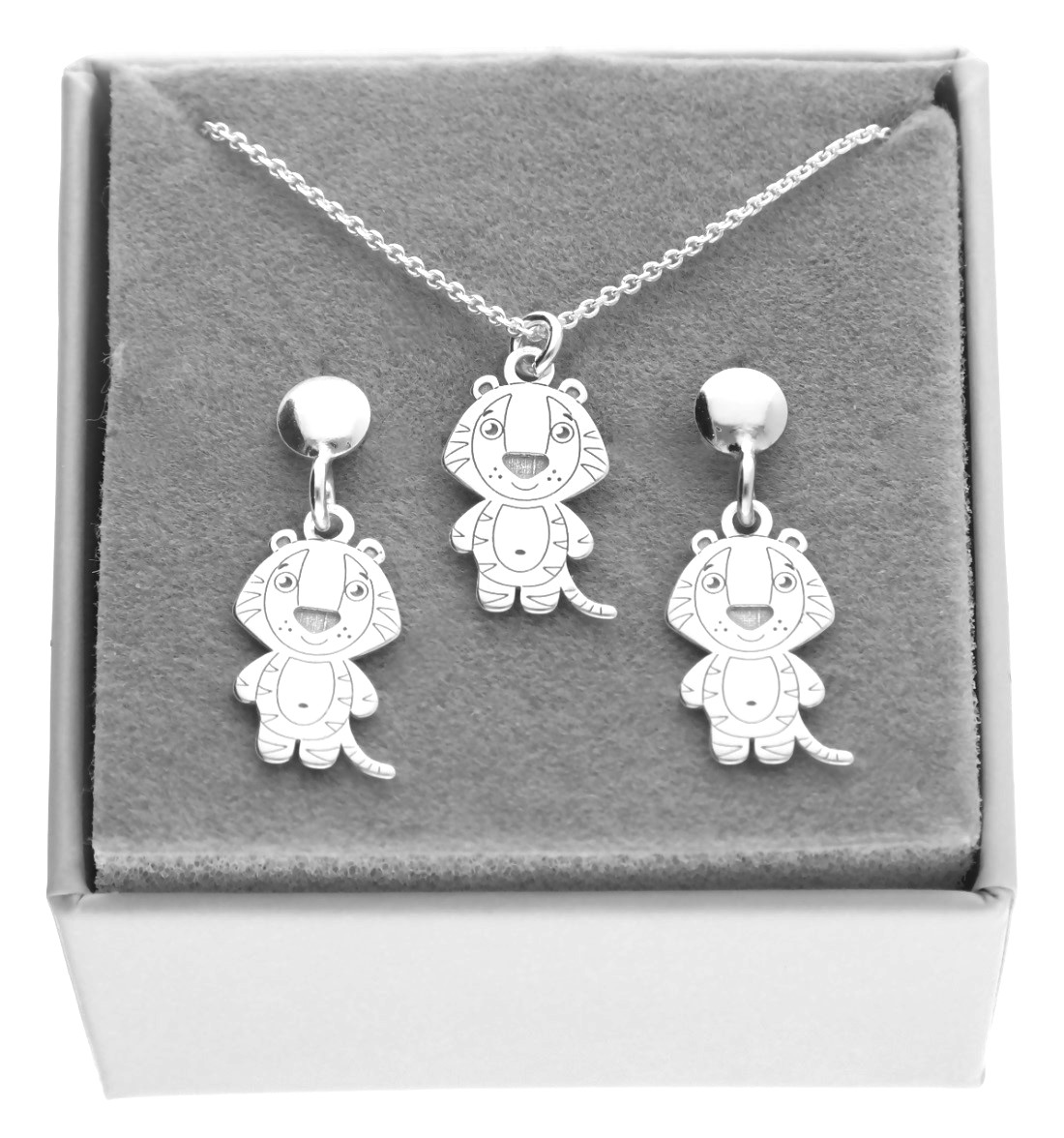 Sada Stříbrný dětský lev pro štěstí Náušnice Náhrdelník stříbro 925