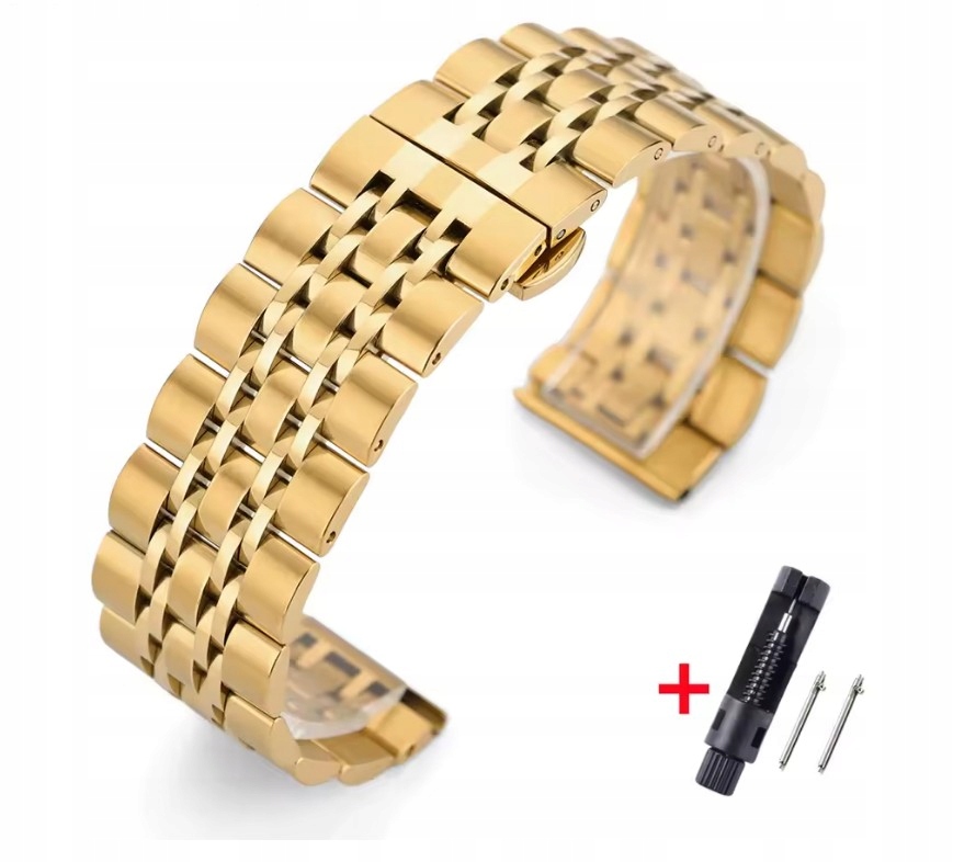 Bransoletka Do Męskiego Zegarka Stalowa 22 MM Solidna Kolor Złoty Gratisy