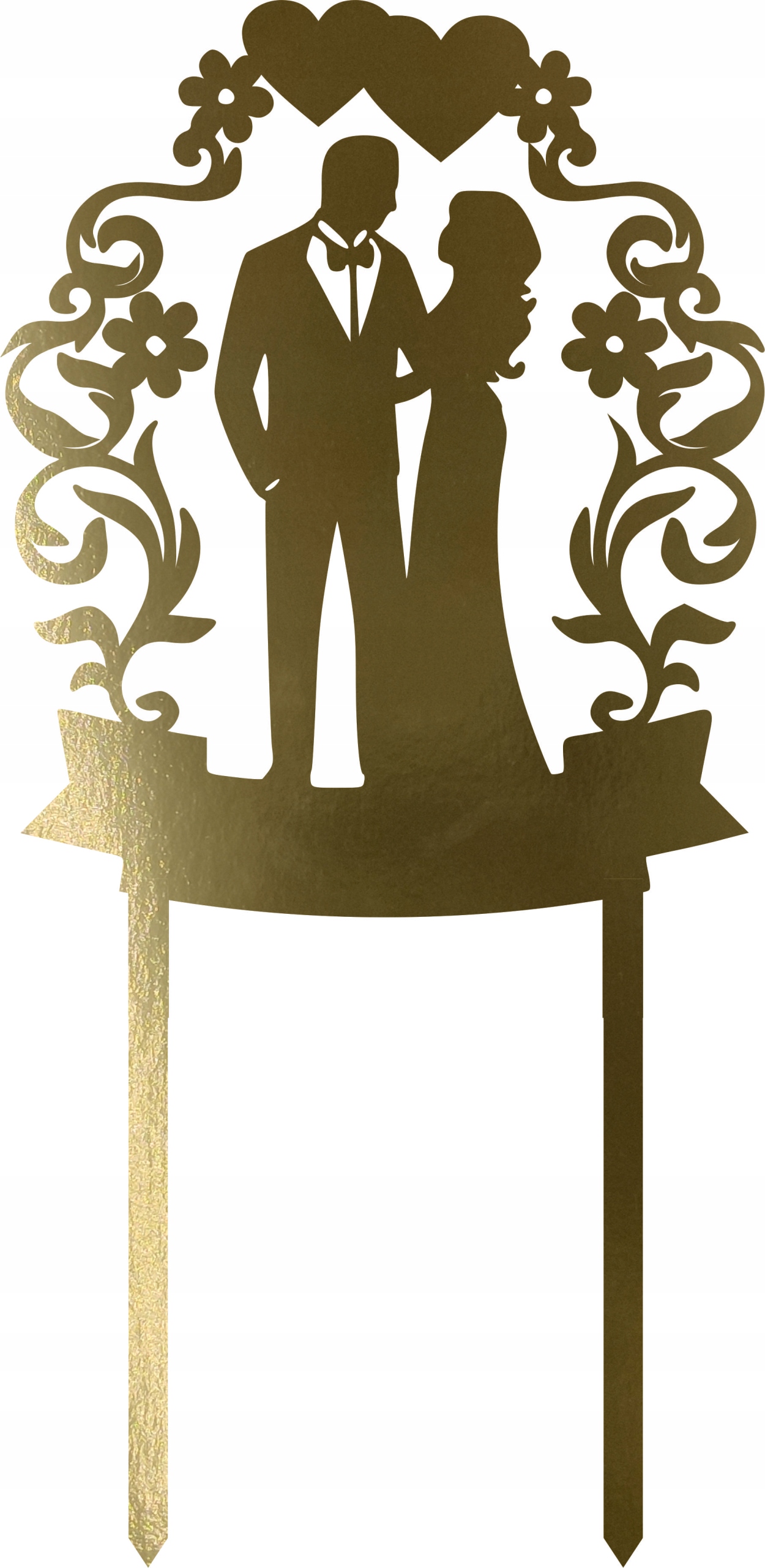 

Topper Na Tort Ślubny Złoty Para Serca Dekoracja