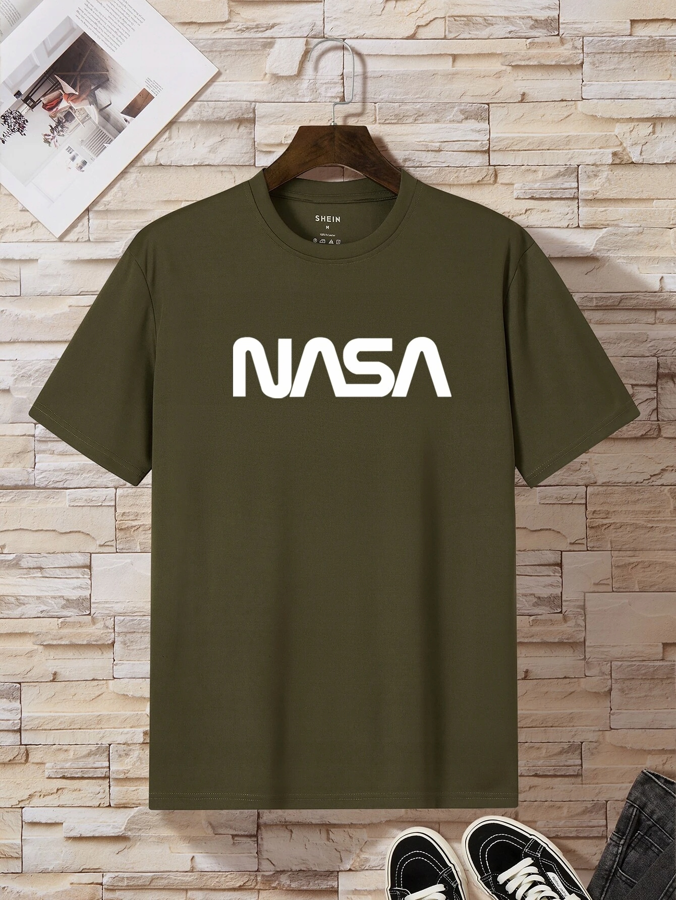 SHEIN ZIELONY MĘSKI T-SHIRT Z PRINTEM NASA XL 32310 • Cena, Opinie