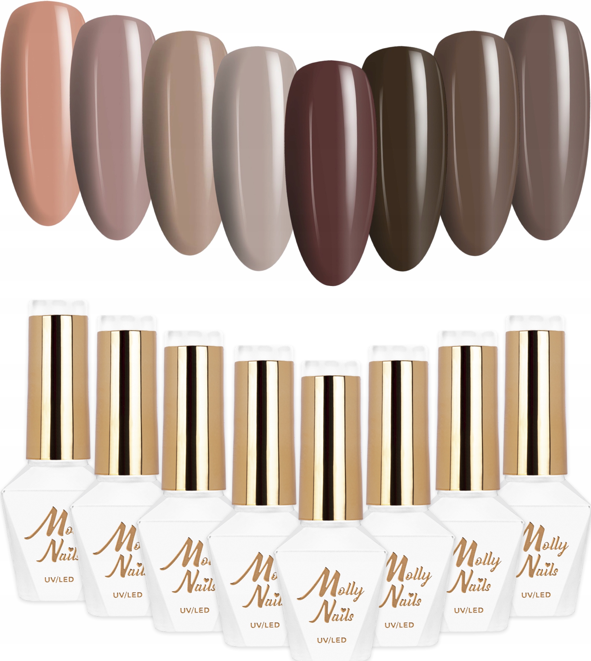 8x Hybridní lak Mollynails 8g Choco Dreams Set 8v1 Čokoládový