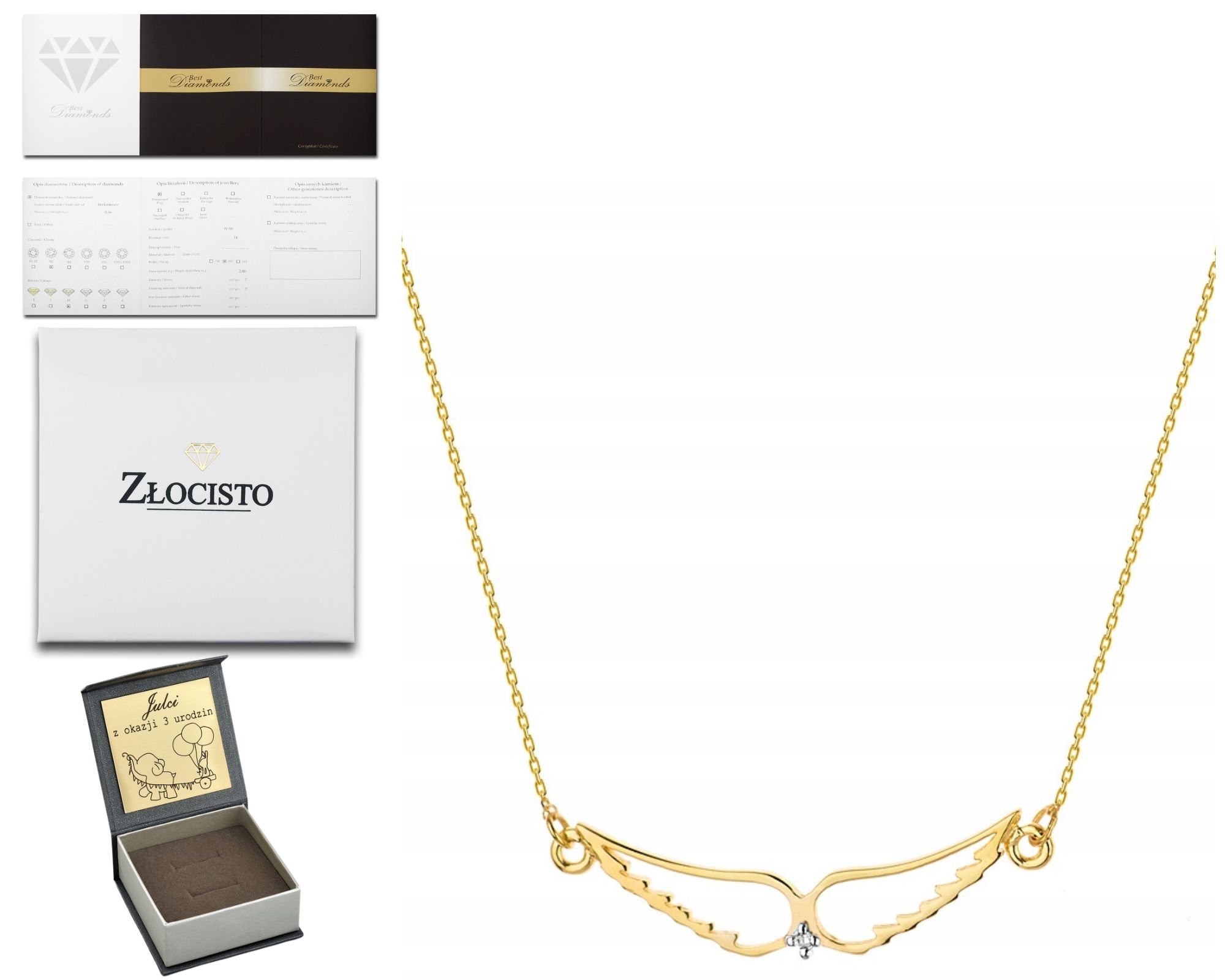 Zlatý Celebritní Náhrdelník S Briliantovými Křídly