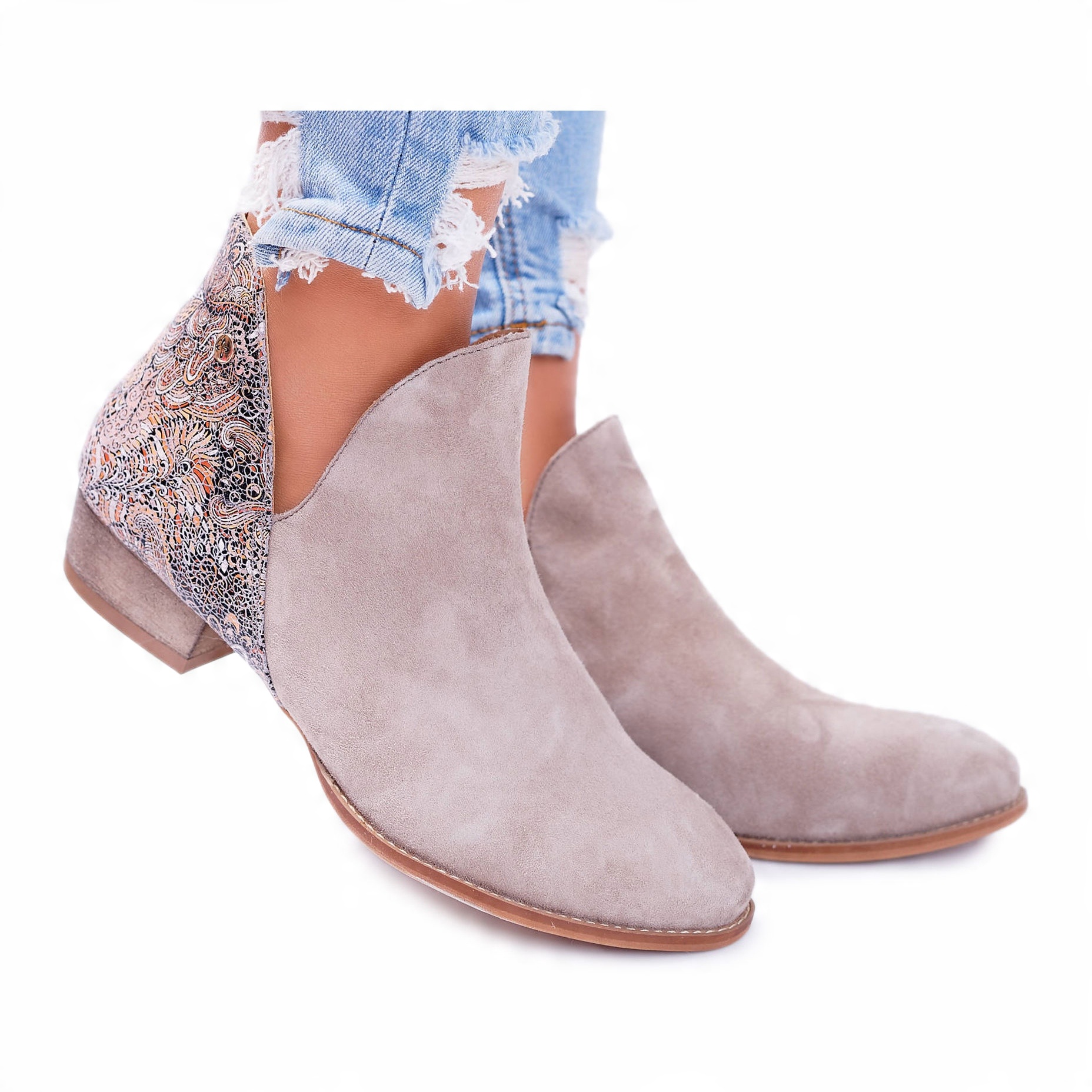 

Beżowy Nubuk Buty Kobiety Botki Maciejka r.37