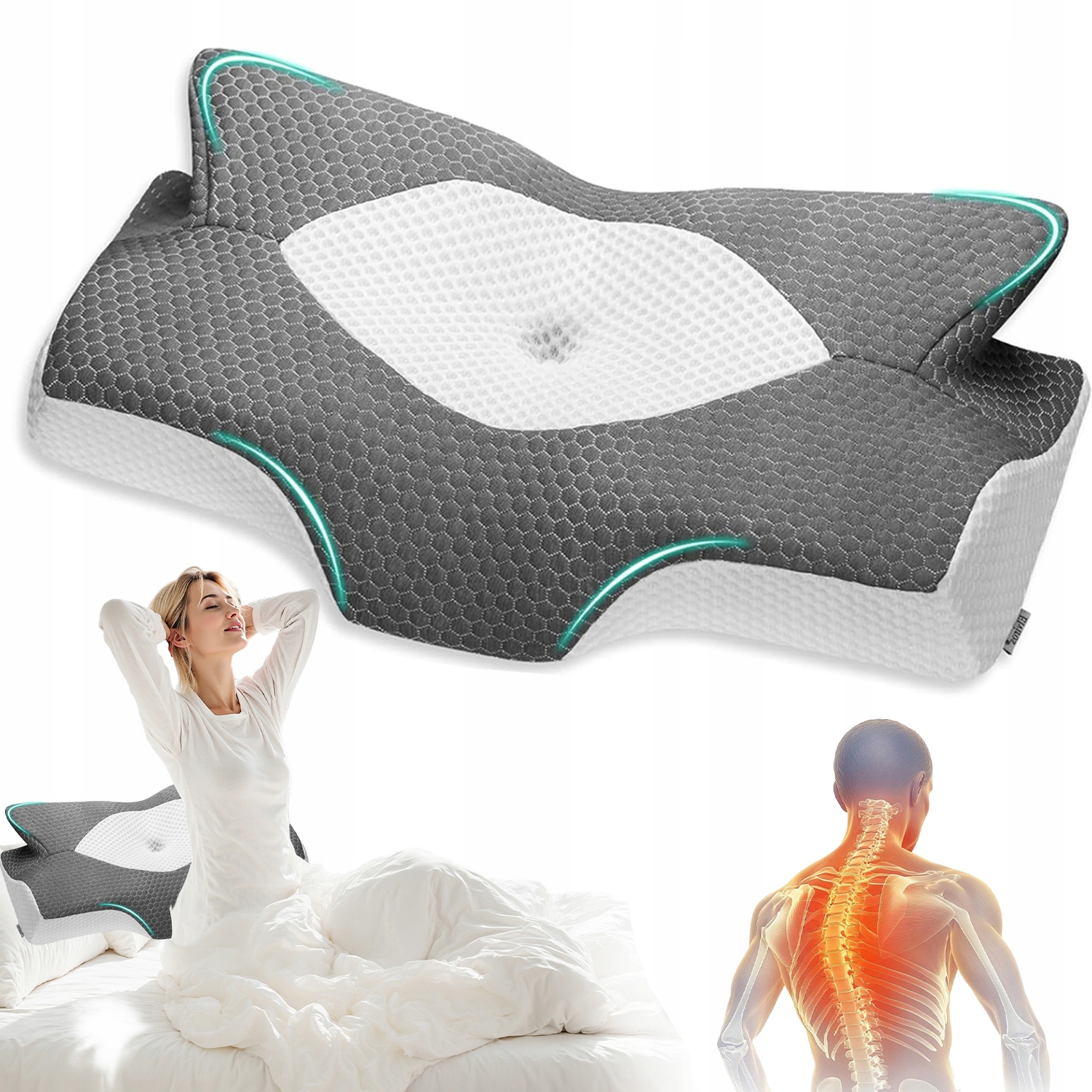 Ergonomiczna Poduszka Z Pianki Memory Z Poszewką Do Spania Na Boku Plecach