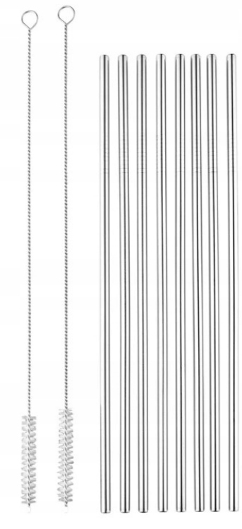 8x Słomki proste do napojów ze stali nierdzewnej 2 czyściki 26 cm