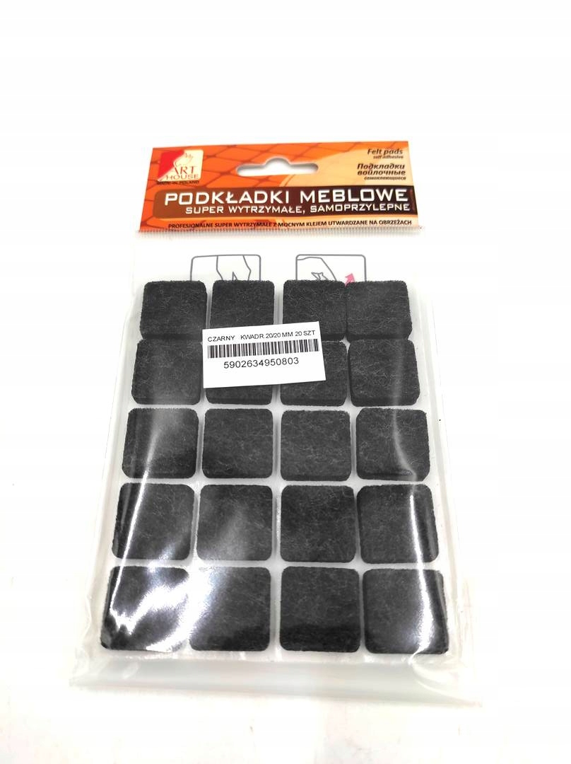 

Podkładka Filc Kwadrat 20/20MM 20 Szt Czarny Grub.