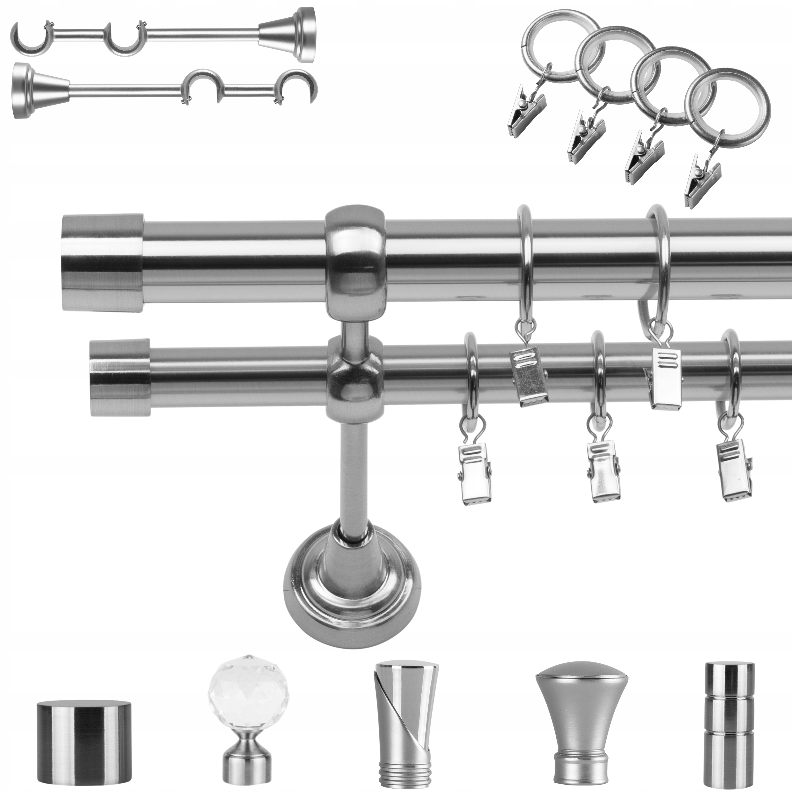 Garnýž Dvojitá Kovový 140 CM 25+19 MM S Žabkami Různé Barvy Zakončení