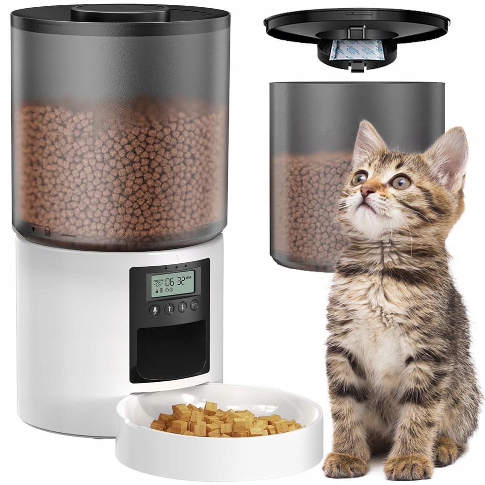 Levně Automatický Podavač Dávkovač Na Krmivo Pro Psa Kočku 4 L Nahrávání hlasu