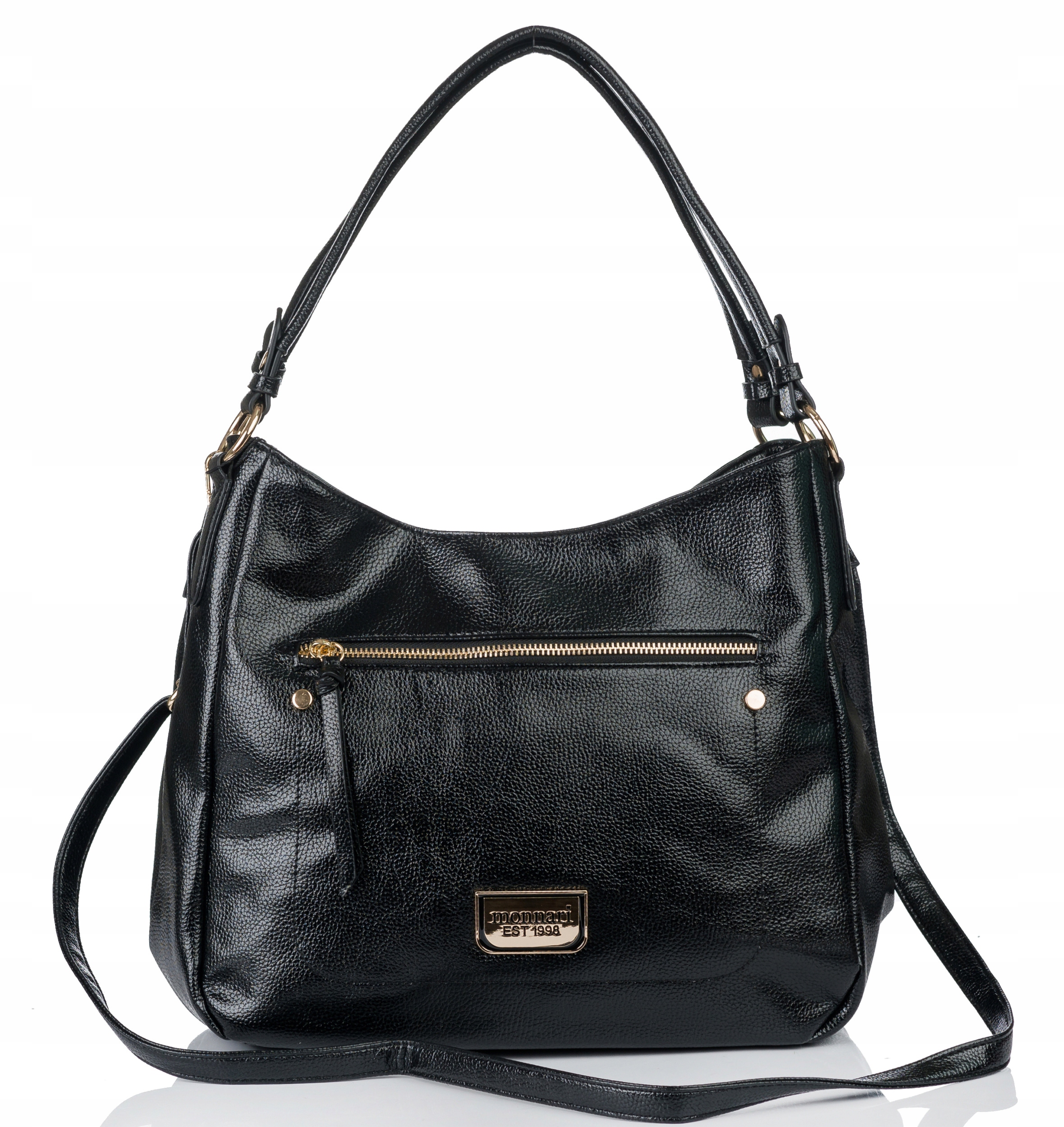 Torebka MONNARI SHOPPER Listonoszka Worek NA RAMIĘ Czarna PASEK Premium Styl miejski