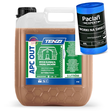 ZESTAW TENZI APC OUT DO MYCIA ELEWACJI DACHU FASAD 5L+PACLAN WORKI 60L 100