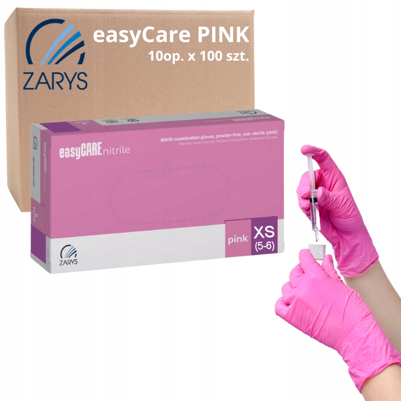 Levně Nitrilové rukavice easyCARE Bezpudrové růžové Xs Zarys 1000 ks (karton)