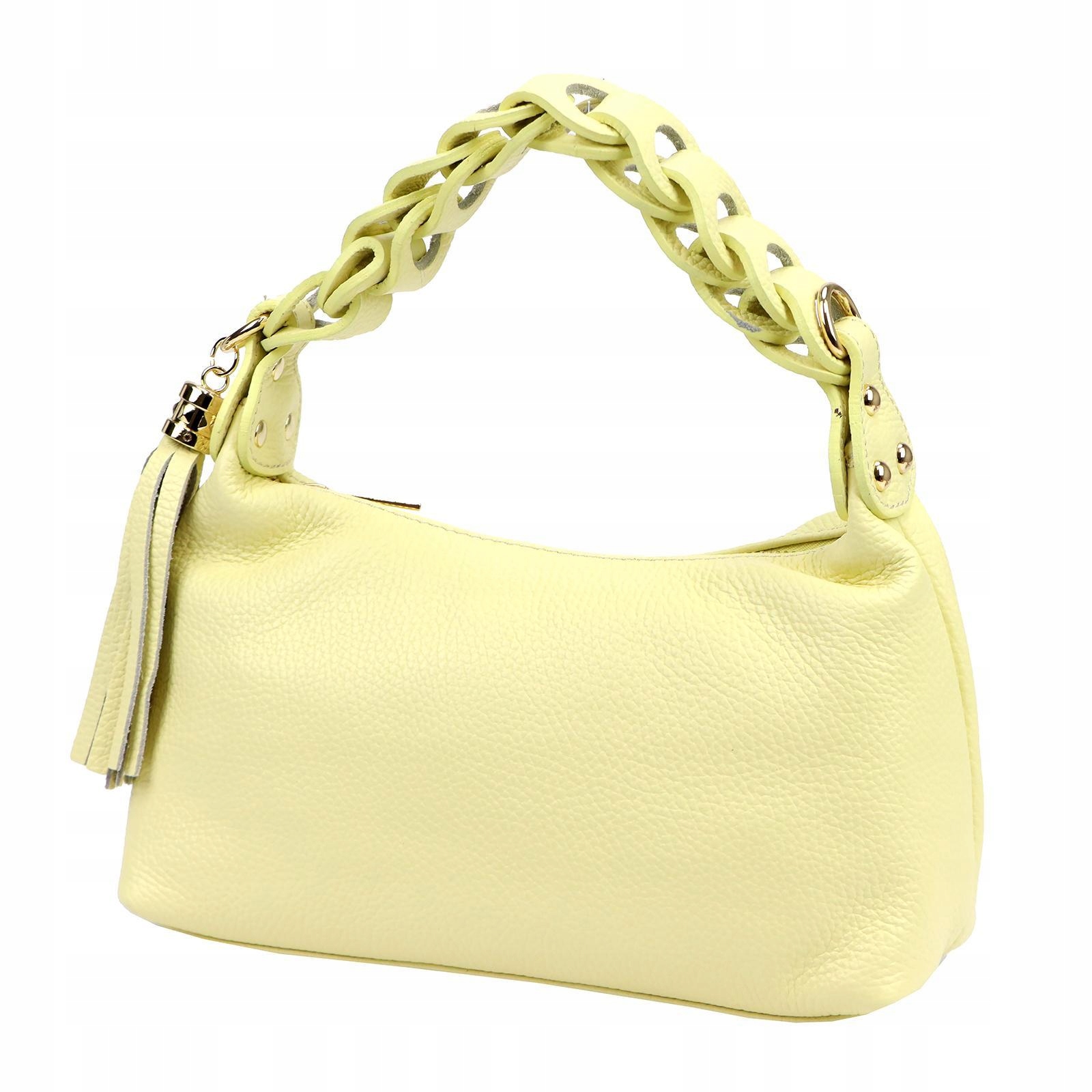 Torebka damska skórzana boguette na ramię pleciona rączka Luka żółta