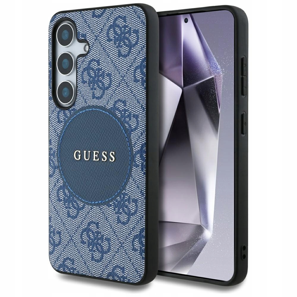 Pouzdro Guess 4G Round Patch Classic Logo MagSafe pro Samsung Galaxy S25+ nebeské