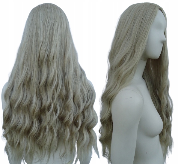 Platinová paruka Studená Světlá Blond kadeře dlouhé vlny bez ofiny hustá Hr
