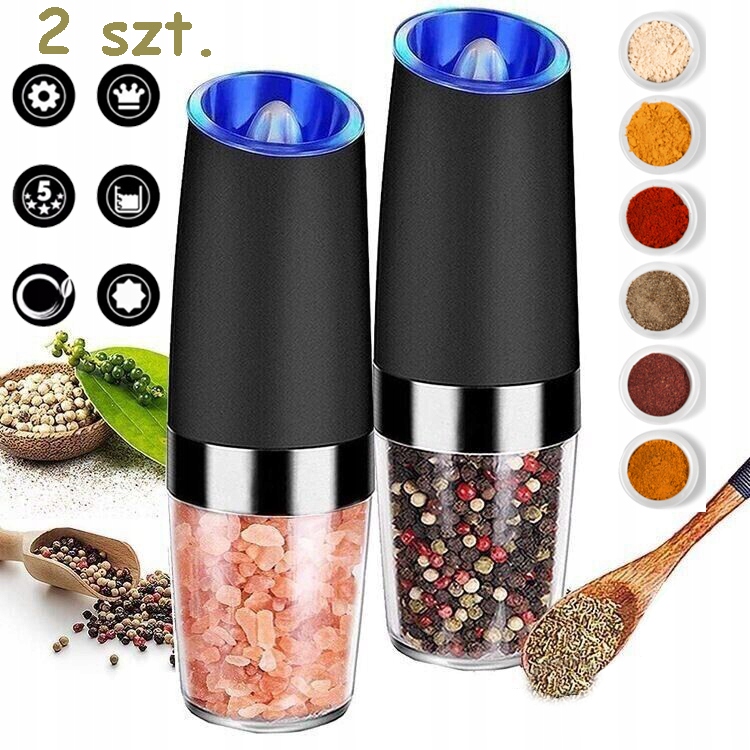 2 X MŁYNEK DO SOLI I PIEPRZU Z REGULOWANYM CERAMICZNYM MECHANIZMEM MIELĄCYM