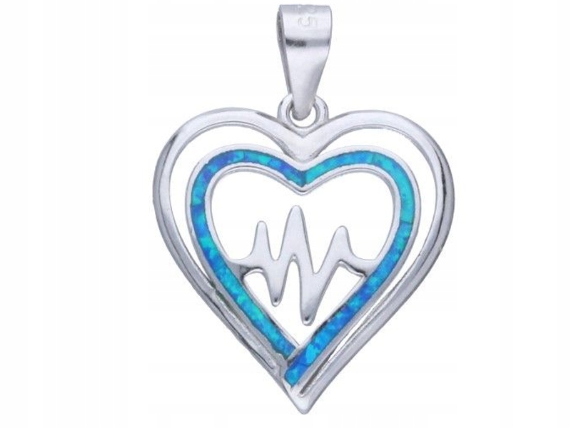Stříbrný přívěsek 925 srdce s opálem, modrý tep opál, jako dárek, moderní