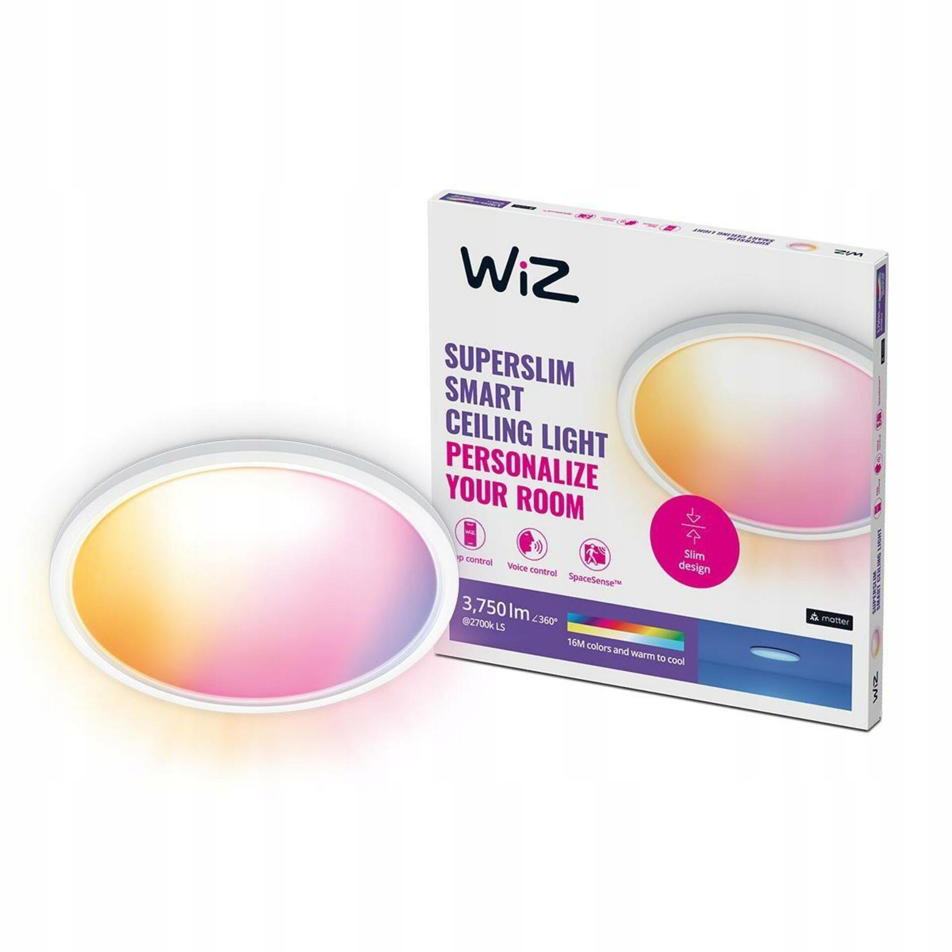 WiZ SuperSlim stropné Led svietidlo 32W 3750lm 2700-6500K Rgb IP20 54cm, biely