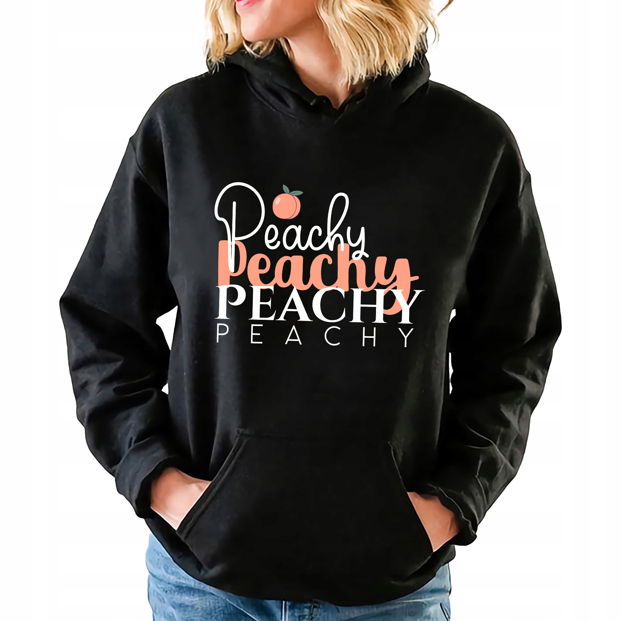 Mikina Černá S Kapucí Broskvové Peachy jako Dárek Vzory Vel XL