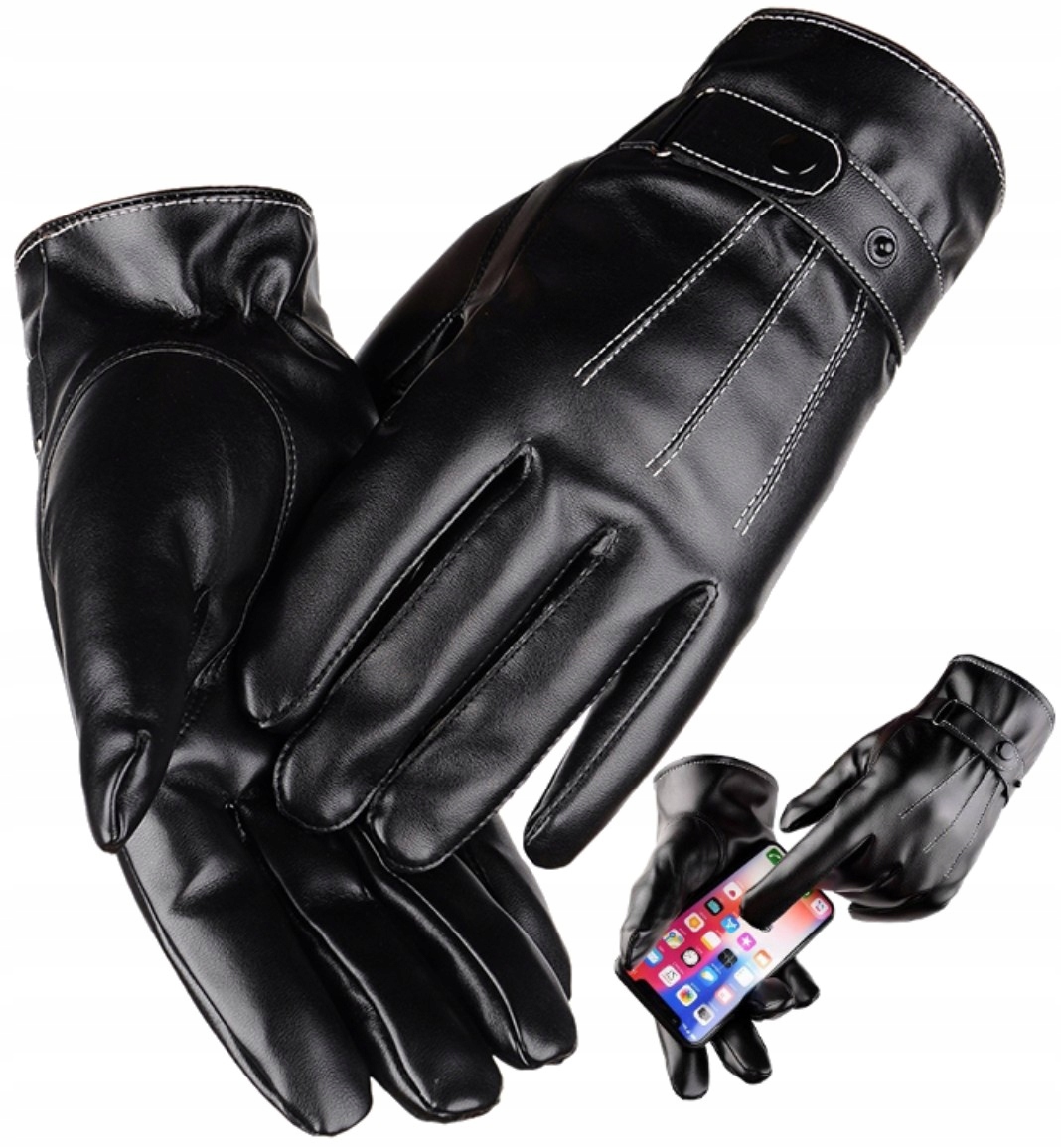 

Dotykowe Rękawiczki skórzane czarne modne męskie