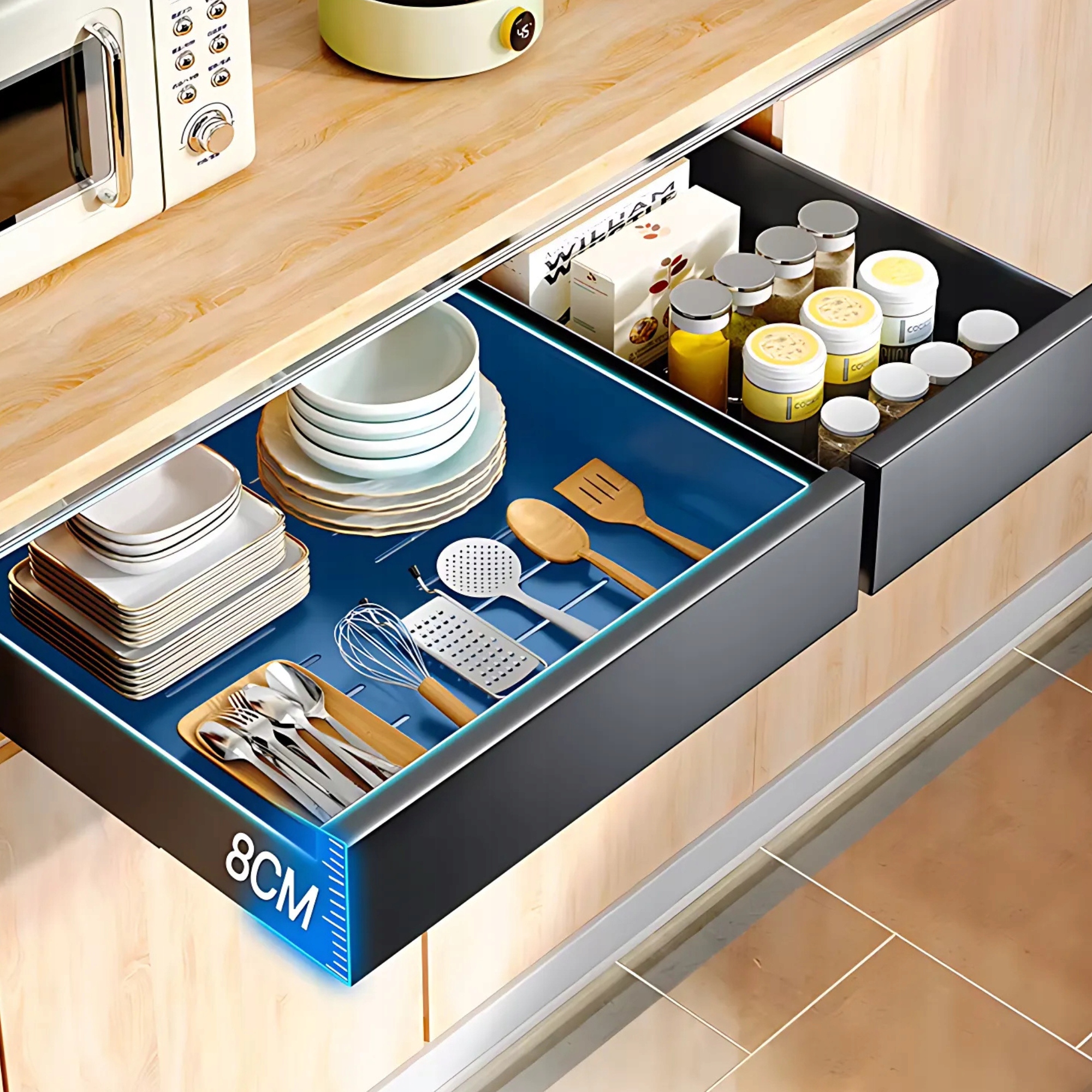 PÓŁKA ORGANIZER KUCHENNY CARGO WYSUWANY METAL SZUFLADA DO SZAFKI 35 CM Wysokość mebla 8 cm