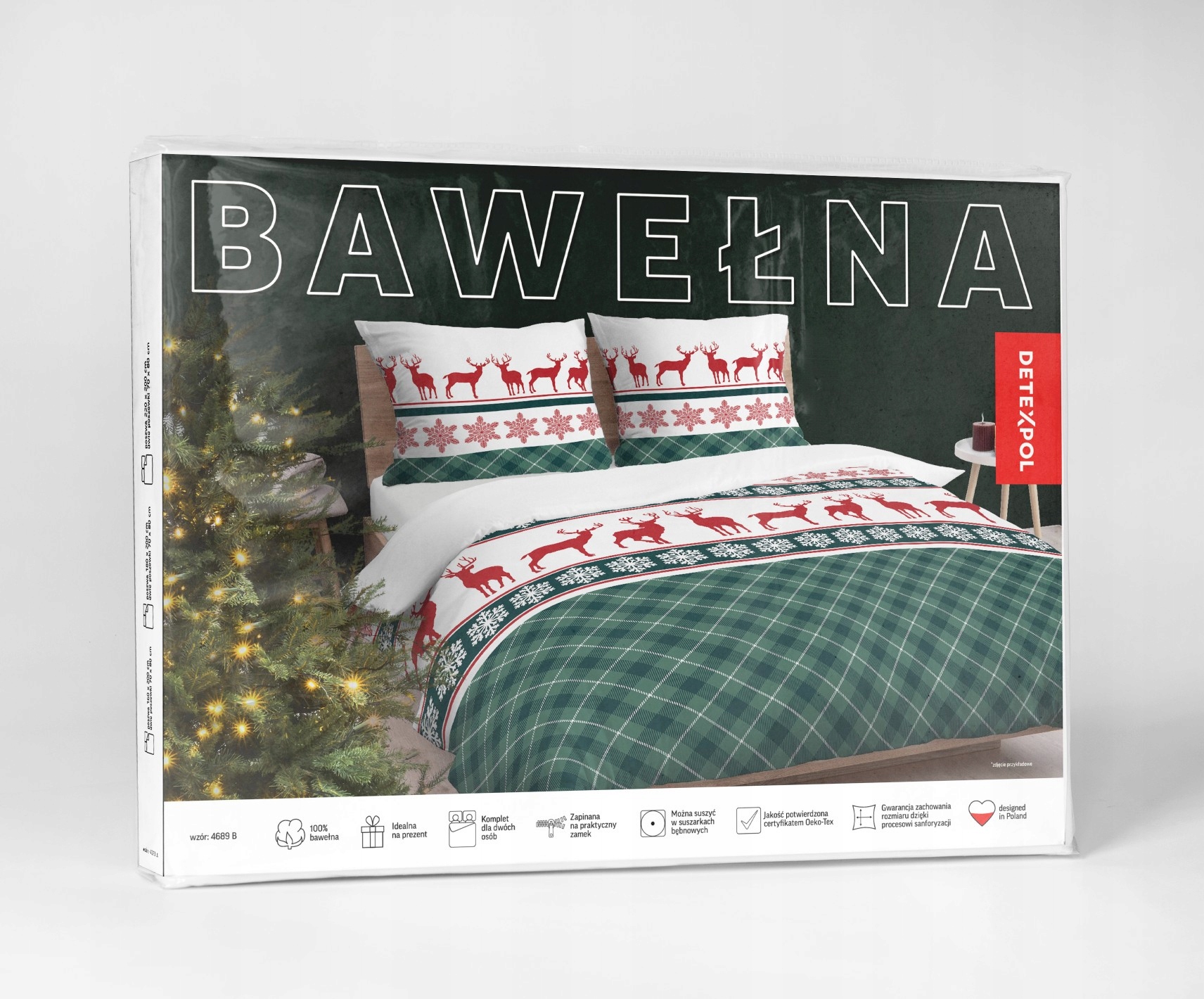 Pościel świąteczna renifer śnieżynki 160x200 zielo Długość (cm) 200
