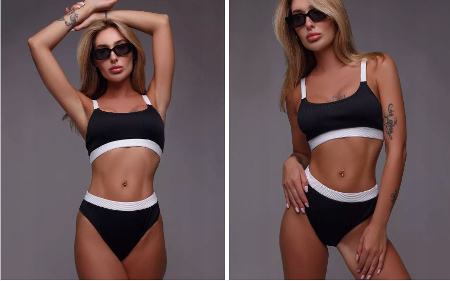 STRÓJ KĄPIELOWY DWUCZĘSCIOWY BIKINI SZEROKIE RAMIĄCZKA WYSOKIE MAJTKI / S Cechy dodatkowe regulowane ramiączka szerokie ramiączka