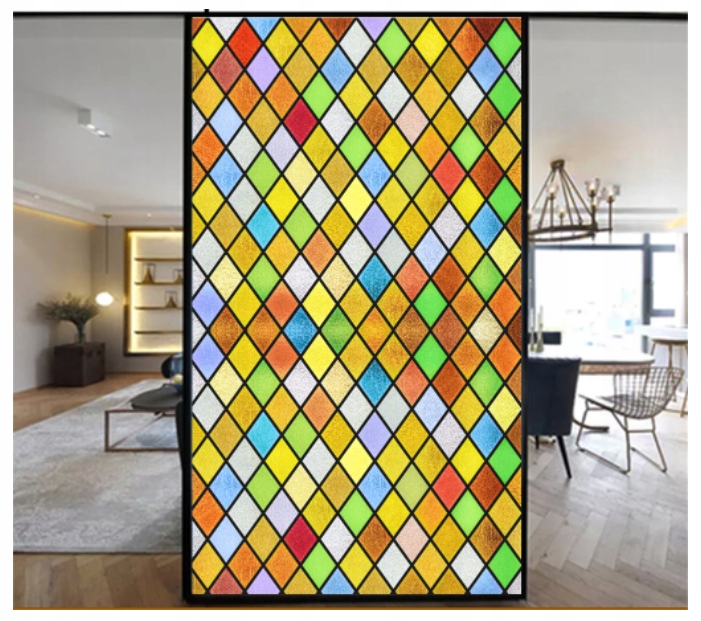 NAKLEJKA MASKUJĄCA KOLOROWE ROMBY WITRAŻ NA SZYBĘ Długość 100 cm