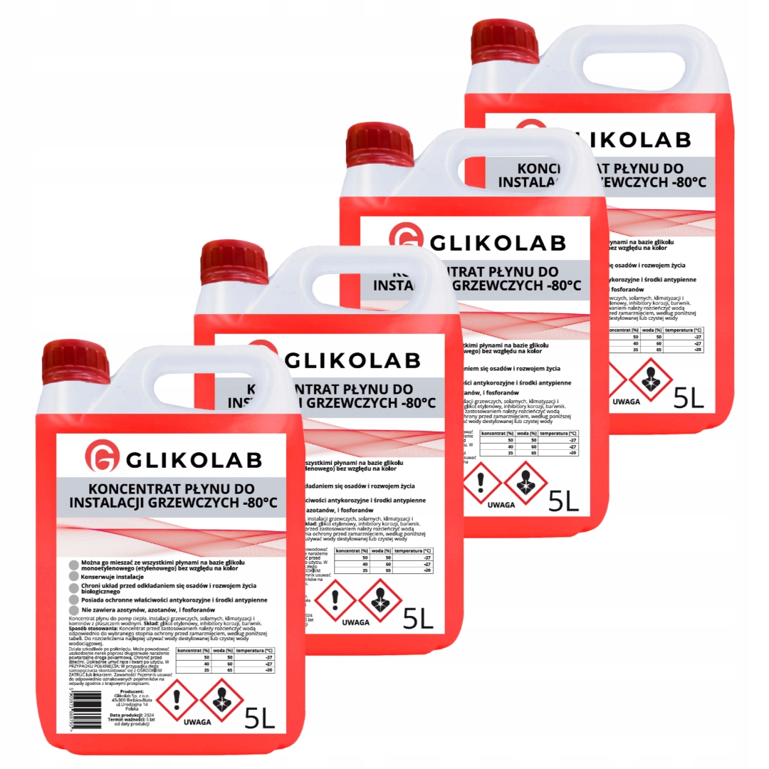 Koncentrát Vykurovacích Systémov Glykol -80°C (4X5 L) 20 L