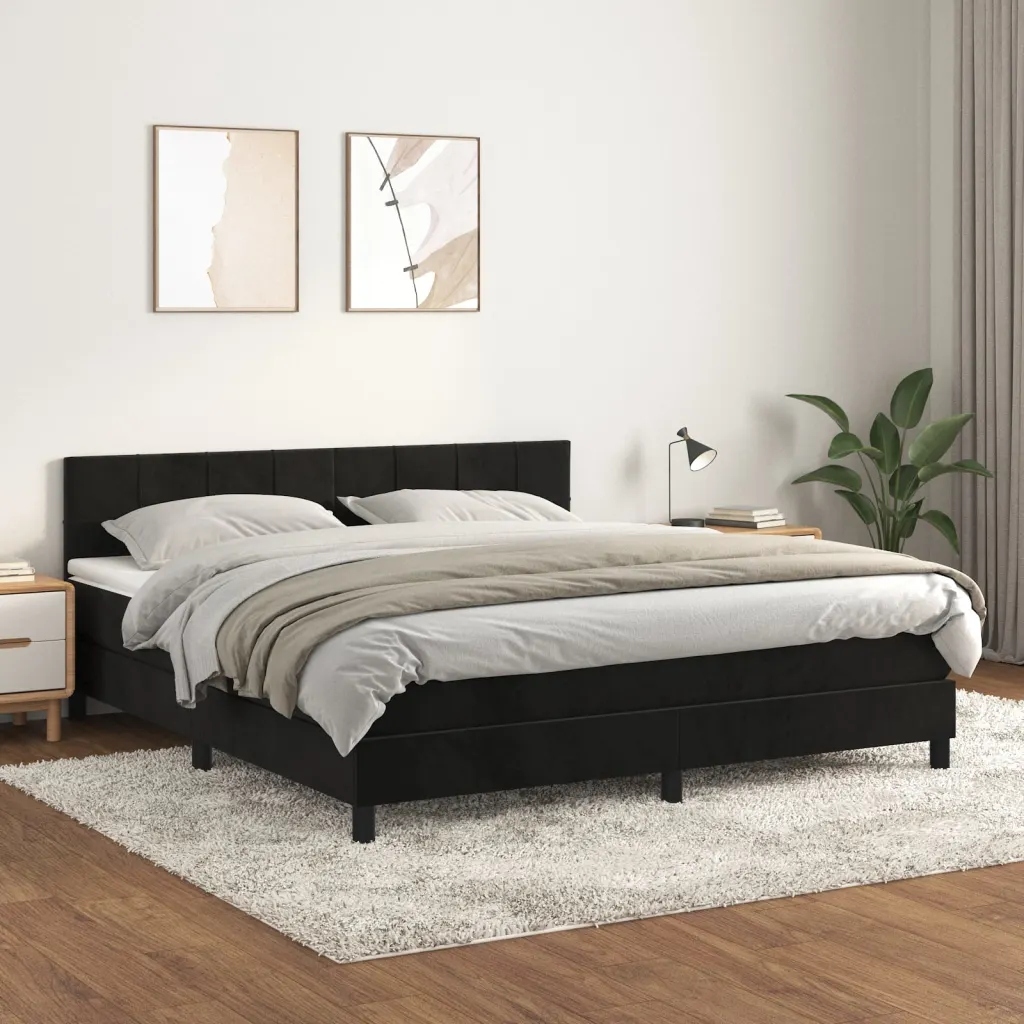 Box spring postel s matrací černá 160x200 cm samet Černý 3141313