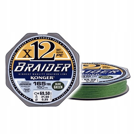 Plecionka Konger Braider X12 0,25mm x 150m Olive Green