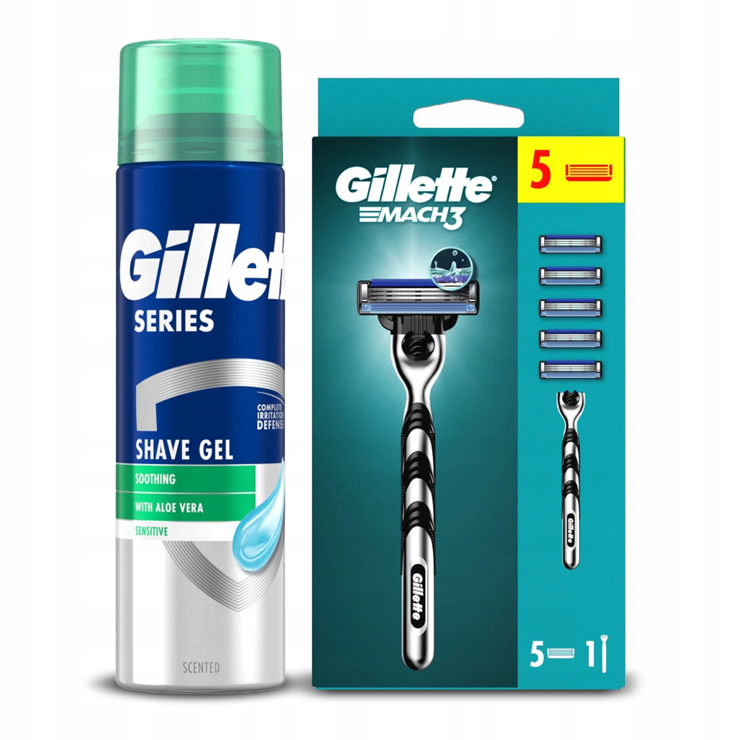 Zestaw Gillette Mach3 Maszynka 5 ostrzy Kojący żel z aloesem 200ml