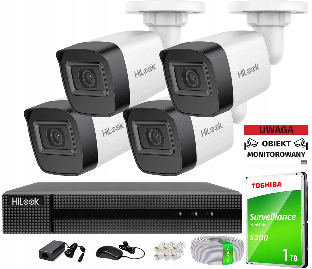 Sada pro monitorování 4x IPCAM-B4-P 2K+ PoE IR20m IP67 Hilook od Hikvision