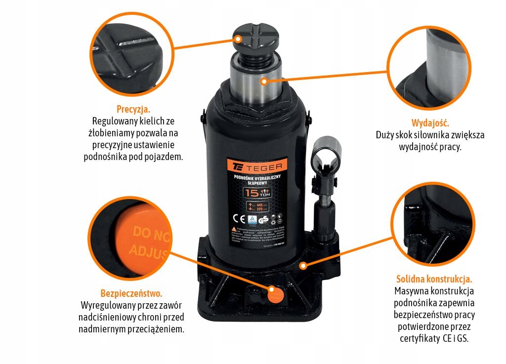 Podnośnik hydrauliczny - słupkowy, 15T, Teger Marka Teger