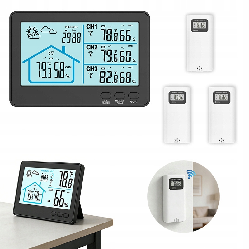 Bezdrátová Meteorologická Stanice S Vlhkoměrem A 3 Senzory