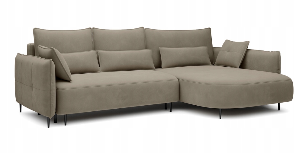 Rohová Sedací Souprava Oblivio s funkcí spaní a úložným prostorem světle hnědá sametová pravá