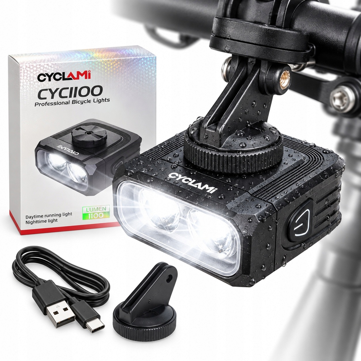 Lampka rowerowa przednia Cyclami CYC1100 1100lm Cut-Off Usb-c IPX6 GoPro