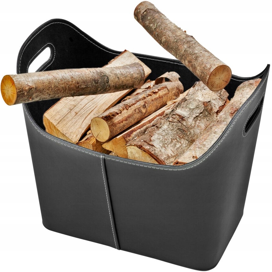 SKÓRZANY ELEGANCKI KOSZ POJEMNIK NA DREWNO KOMINKA