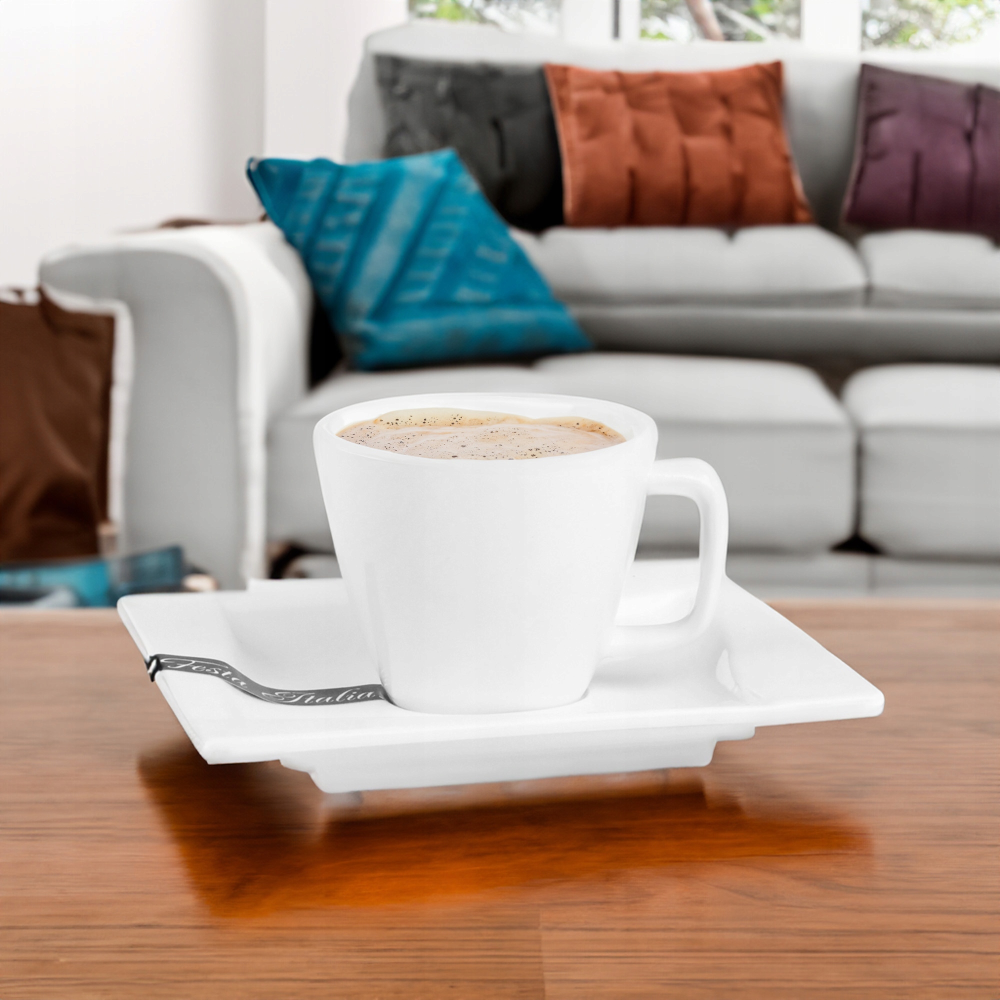 FILIŻANKA ZE SPODKIEM 80ML KPL. VIVA PORCELANOWA BIAŁA DO ESPRESSO KAWY